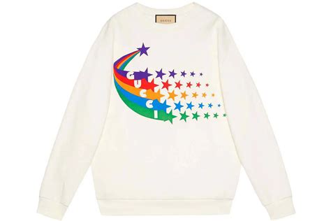 white sweatshirt gucci logo and shooting stars|Gucci shooting star print cotton sweatshirt.